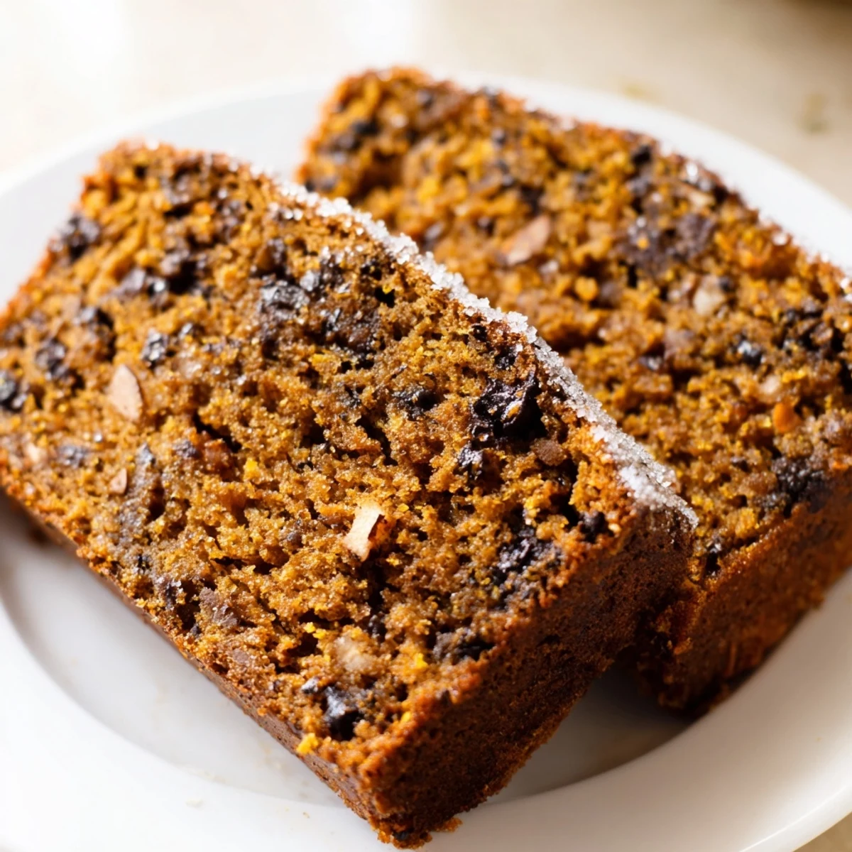 Warm, spiced pumpkin bread loaf, golden brown and ready to slice for a cozy autumn treat.