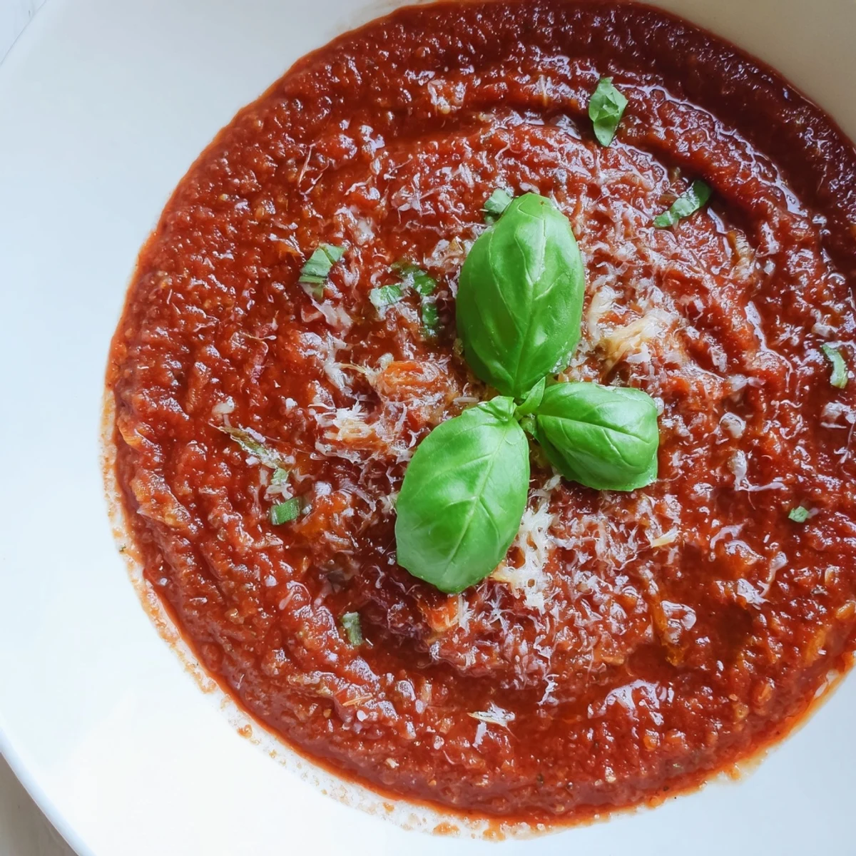 Bright red Hidden Veggie Tomato Pasta Sauce with a hint of Parmesan, a hearty vegetarian dish.