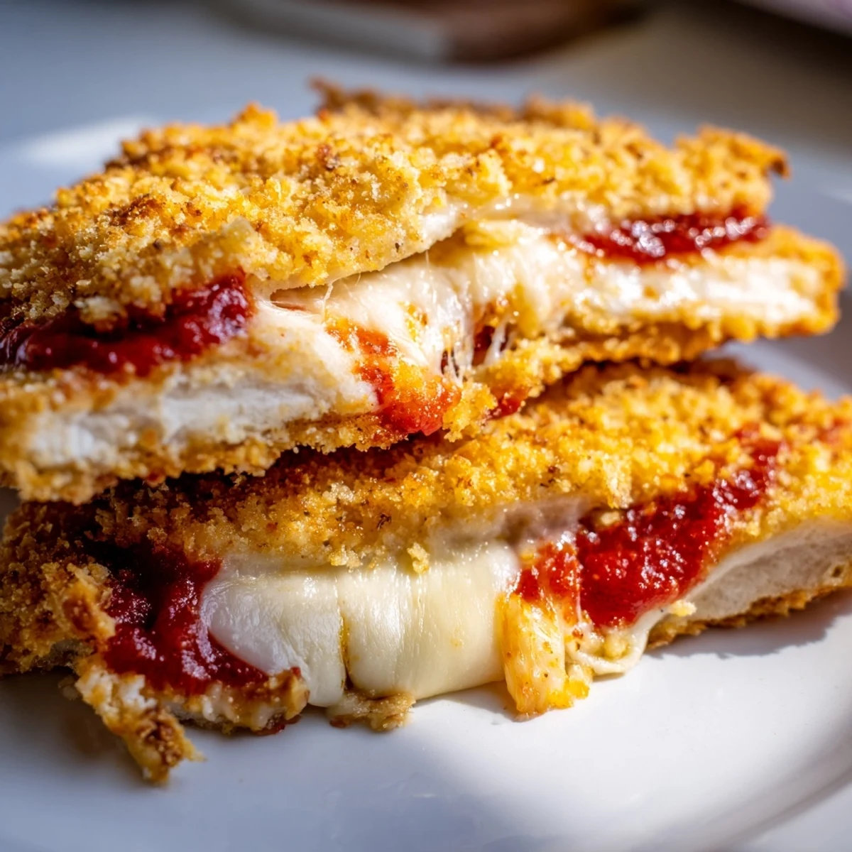 Crispy golden-brown Chicken Parm Grilled Cheese sandwiches, layered with gooey melted mozzarella and rich marinara, served on buttery garlic bread.