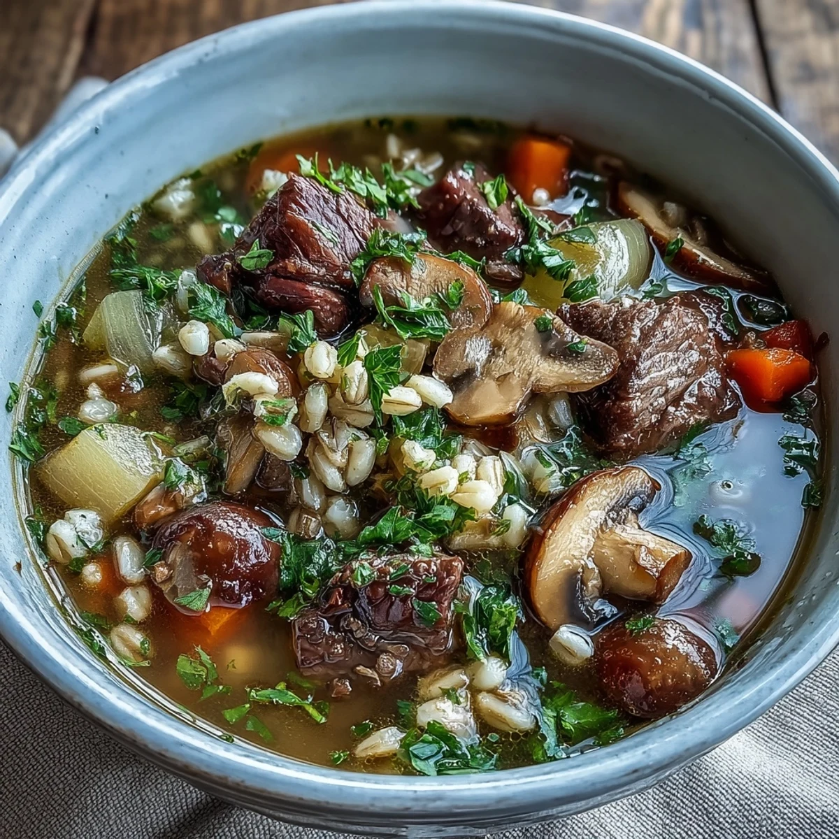 Comforting Beef and Barley Soup, perfect for a chilly evening with crusty bread.