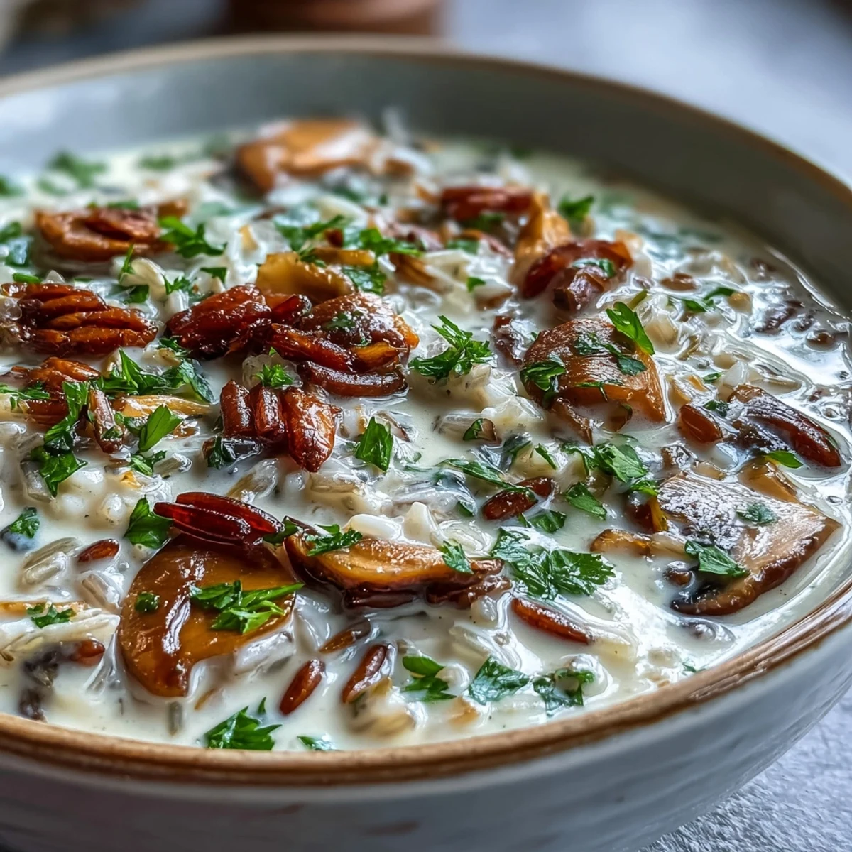 Earthy wild mushrooms and nutty wild rice simmered in this comforting soup.