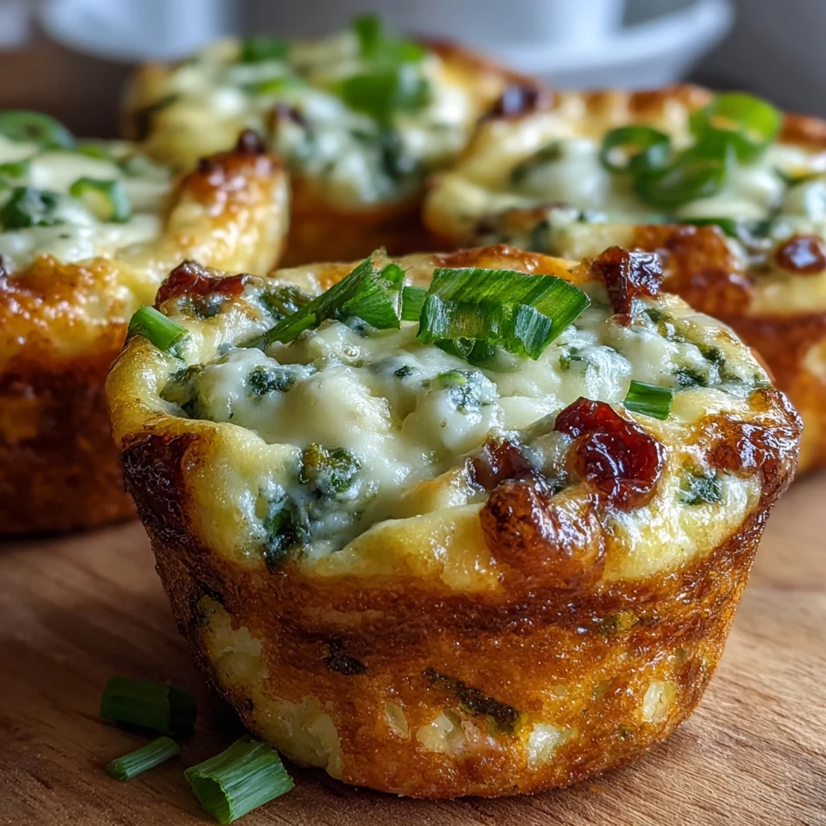 Golden-brown Keto Jalapeño Cheddar Egg Cups are baked in a muffin tin, featuring fluffy eggs, melted cheese, and fresh jalapeño slices.