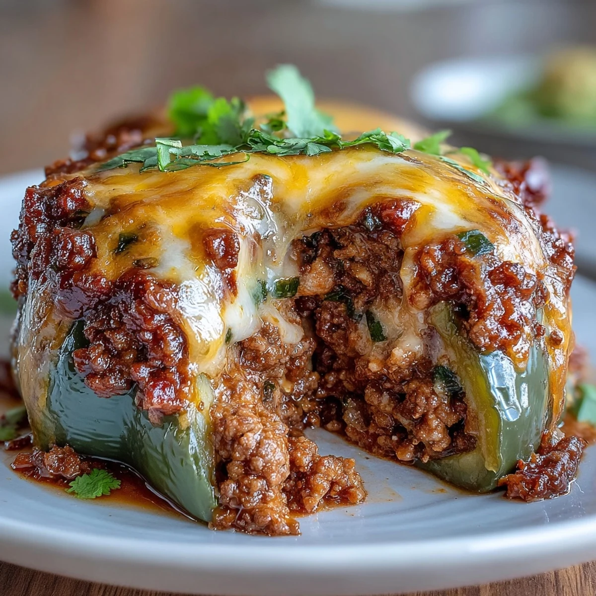 Keto taco stuffed bell peppers filled with seasoned ground beef and topped with melted cheddar cheese, perfect for a low-carb dinner.
