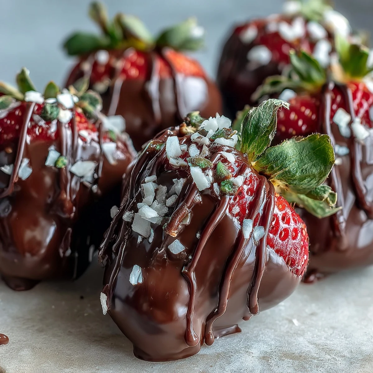 Decadent chocolate-dipped strawberries arranged into a stunning bouquet, drizzled with white chocolate and wrapped in festive paper.