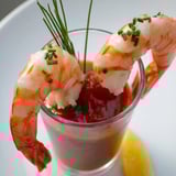 Freshly assembled Retro Prawn Cocktail Shooters, perfect for serving at your next party or get-together.