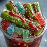 Delectable Chamoy Pickle Kit, a tangy snack assembled artfully in a cup.