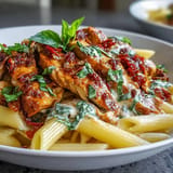Velvety cream sauce coats chicken and pasta in this delicious tomato basil chicken pasta.