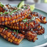 Spicy Chili Crisp Corn Ribs, glistening with chili oil, a crunchy appetizer.