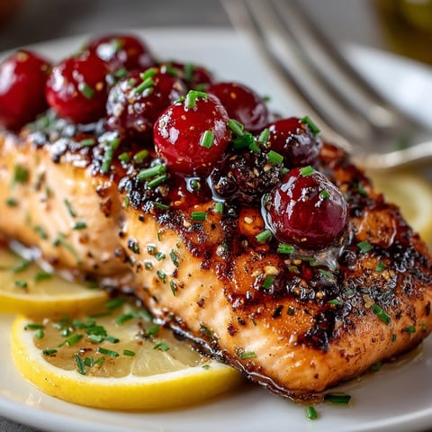West Coast Cedar Plank Salmon with Cherry Glaze glistening atop cedar, garnished with fresh herbs.