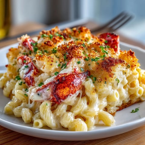 East Coast Lobster Roll Mac and Cheese Bake bubbling with golden, cheesy crust on top.