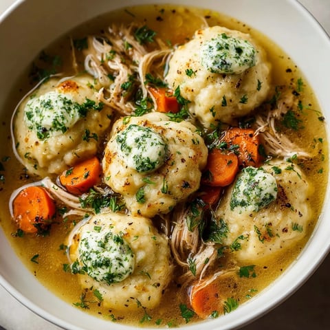 Midwest Classic Chicken and Dumplings with Pickle Herb Butter served steaming in rustic bowls, fresh herbs sprinkled on top.