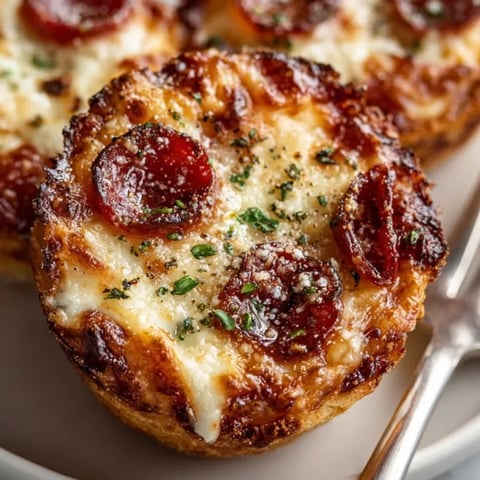 Golden pizza pot pies fresh from the oven, cheese bubbling inside biscuit crusts.