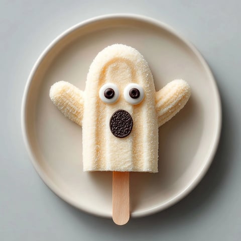 Boo-nana Yogurt Ghost Pops: Creamy, frozen bananas dipped in yogurt, decorated as spooky ghosts.