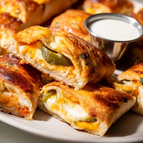 Cajun Pickle Pizza Sticks drizzled with butter, garnished with parsley and melted cheese.