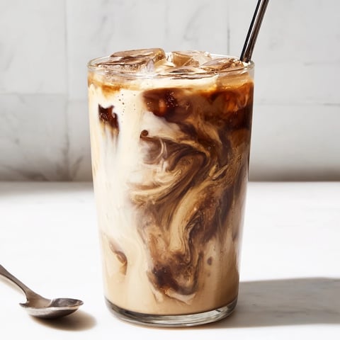 Creamy tahini iced coffee served in tall glasses over ice, rich and nutty.  