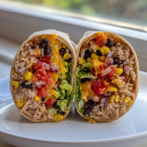 Steaming hot rice and bean burritos, a satisfying Mexican-inspired meal, ready to enjoy.