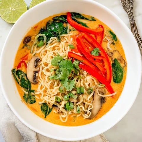 Steaming Curry Coconut Ramen: a comforting bowl of noodles and vegetables in creamy broth.