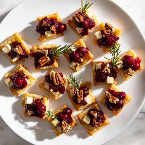 Golden, bubbling Cranberry Brie Bites appetizer: warm Brie and cranberry bursting from flaky pastry.