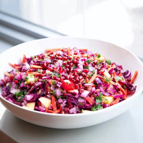 Vibrant Shirazi-Inspired Winter Slaw, a colorful salad with crunchy vegetables and citrus dressing.