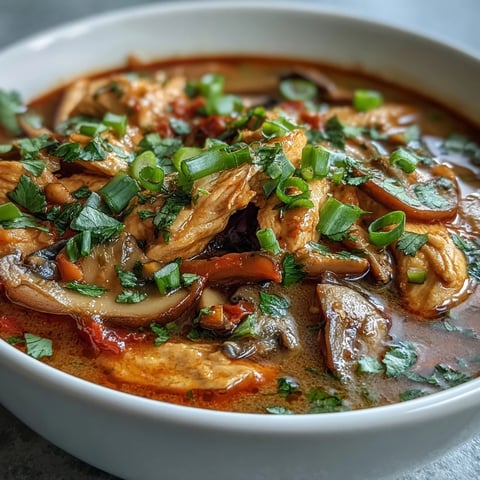 Steaming Thai Coconut Curry Soup Bowl with tender chicken and vibrant vegetables. 