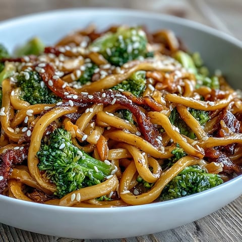 Savory Asian Teriyaki Noodle Bowl served in a white bowl, featuring tender egg noodles tossed with crisp broccoli and carrots, glistening with sweet and savory sauce.