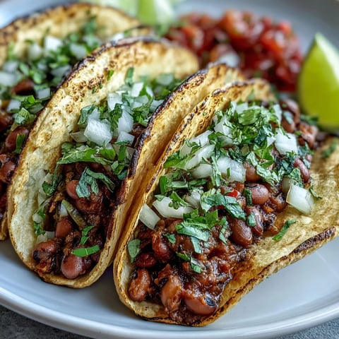 Warm corn tortillas cradle seasoned, mashed black-eyed peas, topped with fresh cilantro, diced onion, and zesty lime wedges for a vibrant, protein-packed Black-Eyed Pea Tacos.  