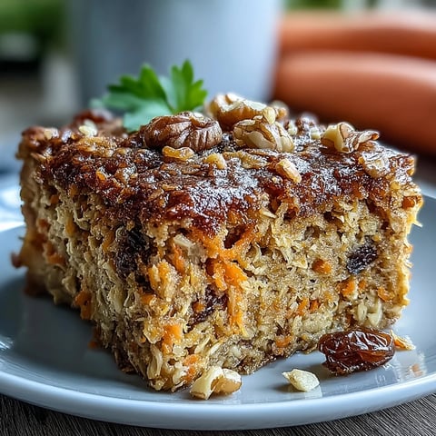 Wholesome Spring Carrot Cake Baked Oatmeal Squares with grated carrots, warm spices, and crunchy walnuts, perfect for a healthy breakfast.