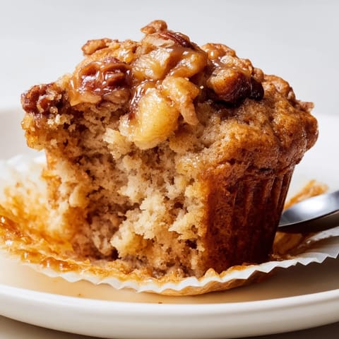 Freshly baked caramel apple pecan muffins served warm, bursting with apple and nut flavors.  