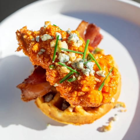 Buffalo Chicken Bacon Waffle Bites