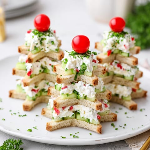 Delicious Stacked Star Christmas Tree Sandwiches, beautifully assembled with vibrant peppers, perfect for any holiday snack.