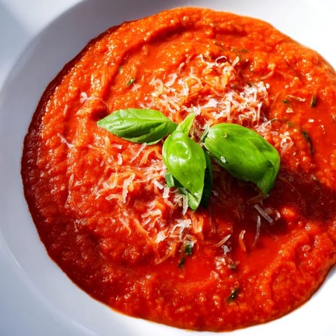 Smooth Hidden Veggie Tomato Pasta Sauce, rich red hue, ready to be served over pasta.