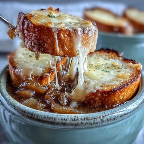 Golden French Onion Soup, a comforting bistro bowl with toasted bread.