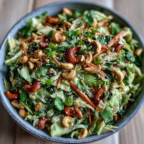 A colorful Asian Cabbage Salad served in a white bowl, garnished with cilantro and bright julienned carrots for a crisp, healthy side dish. 