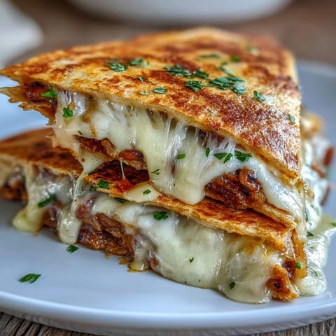 Golden-brown Black-Eyed Pea Quesadilla wedges, filled with creamy mashed peas and melted cheddar, resting on a rustic plate.
