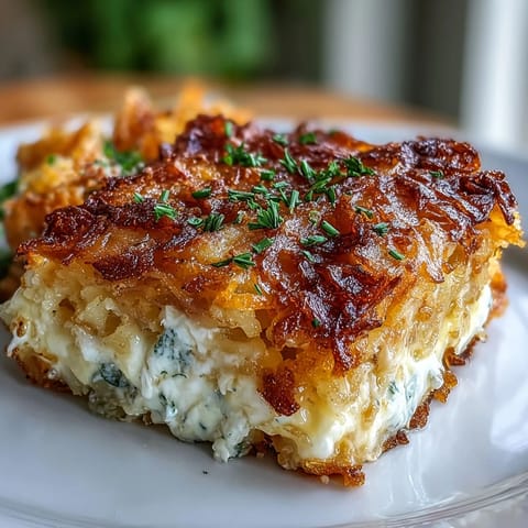 Creamy funeral potatoes casserole with crispy hashbrown topping, a classic American dish perfect for potlucks and holiday gatherings.