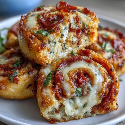 Golden, flaky pastry spirals loaded with gooey mozzarella, zesty marinara, and savory pepperoni slices—perfect pizza pinwheels for snacking.