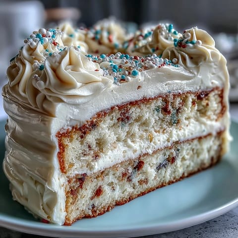 Class of 2026 Confetti Cake bursting with rainbow sprinkles, topped with elegant champagne frosting.