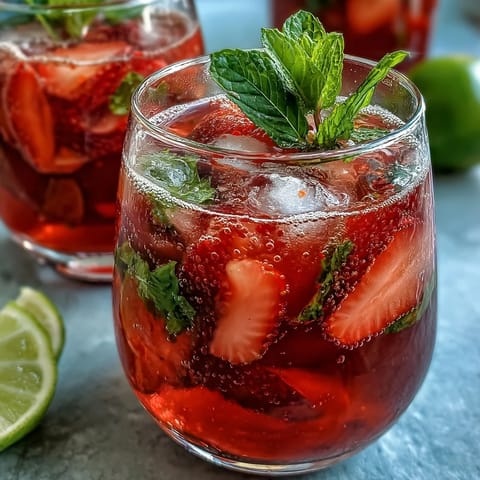 Vibrant strawberry chili limeade mocktail with fresh fruit, ready to quench thirst on a hot day.