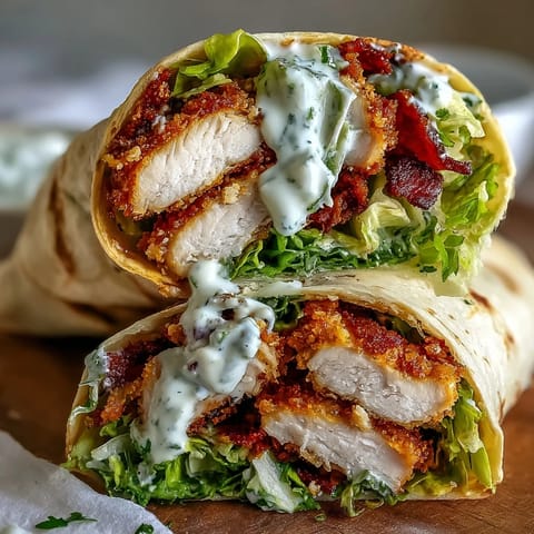 Juicy pan-fried chicken Caesar salad wrapped in a soft, ready-to-eat tortilla.