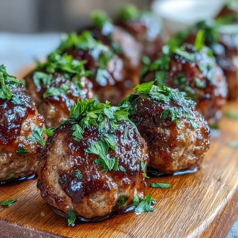 Golden brown maple apple turkey meatballs glistening with sweet syrup drizzle.