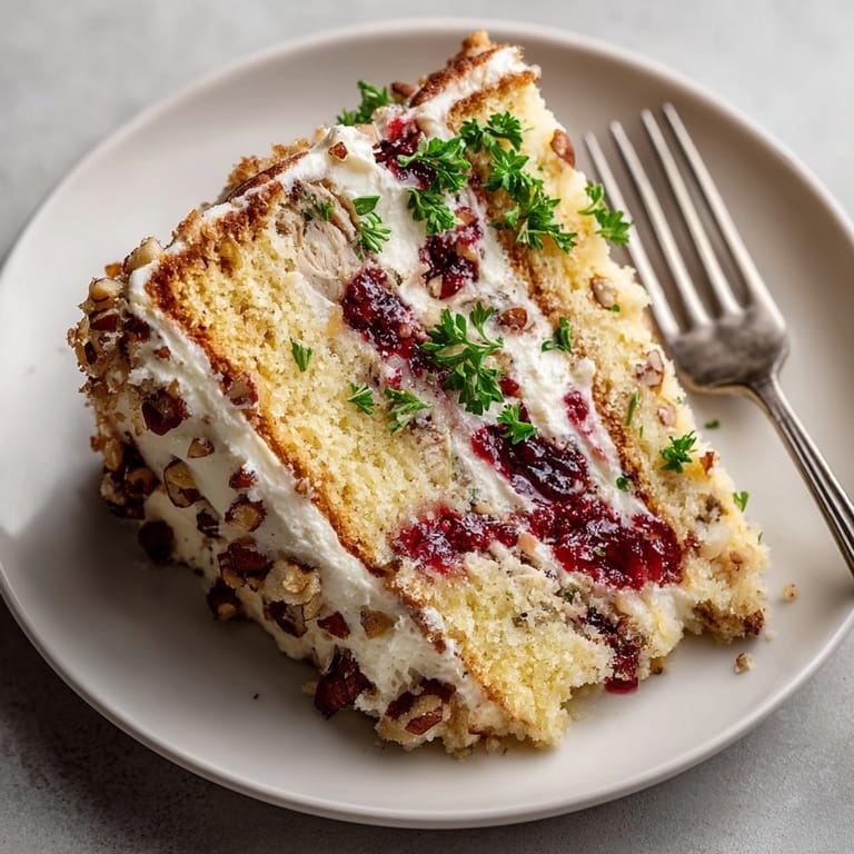 Golden Chaos Cake Thanksgiving Turkey Disaster with Cranberry Swirls garnished with parsley for a festive holiday presentation.