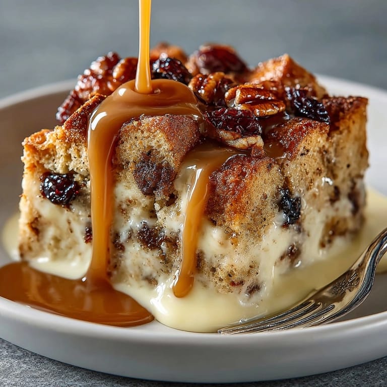 Southern Comfort Chaos Cake Biscuit Bread Pudding served warm, drizzled with rich, buttery whiskey-infused sauce.