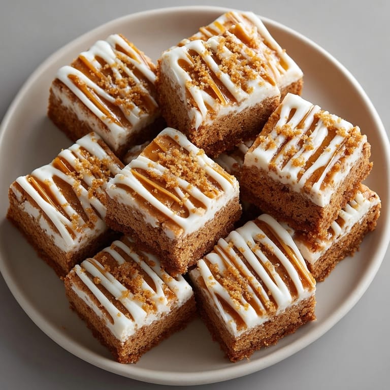 Freshly baked Swedish Ginger Snap Cookie Bars offering a sweet molasses aroma, complete with creamy drizzle.
