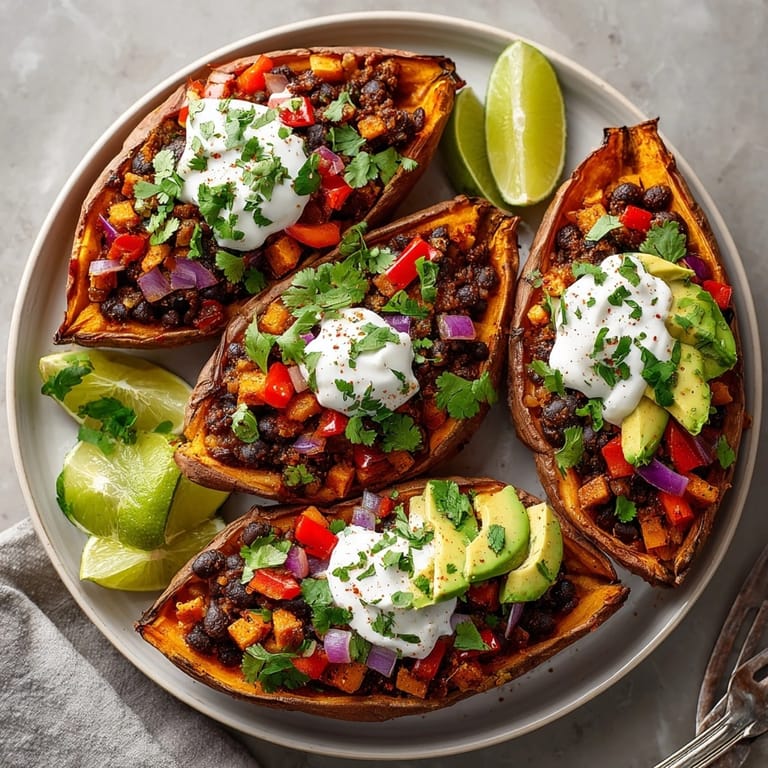 Vibrant image: steaming Baked Sweet Potato with Black Beans, ready to serve with fresh cilantro.