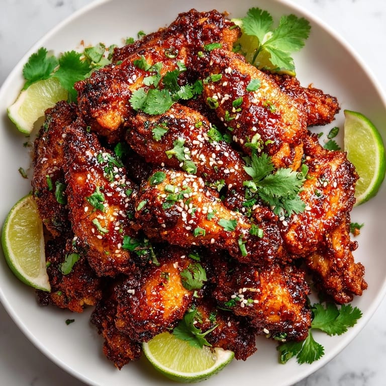 Plate of vibrant Honey Sriracha Chicken Wings with sesame seeds; a delicious game-day spread.