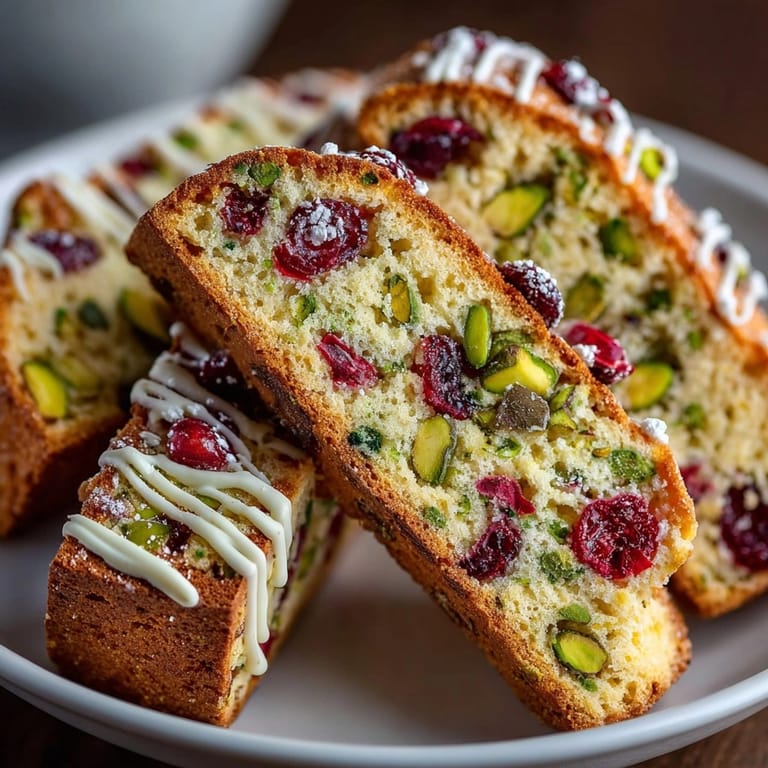 Crunchy Pistachio Cranberry Biscotti: Taste the festive flavors in this vibrant, twice-baked treat.