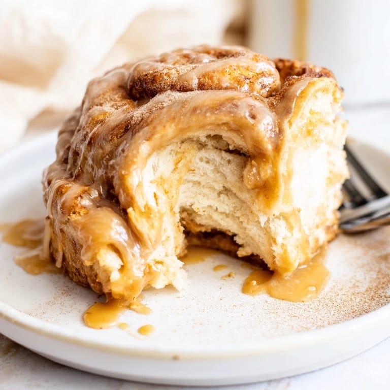 Close-up of warm, gooey Peanut Butter Maple Breakfast Rolls, perfect with morning coffee.