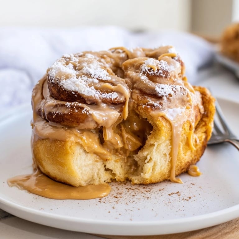Homemade Peanut Butter Maple Breakfast Rolls, sliced to show off the swirl filling.