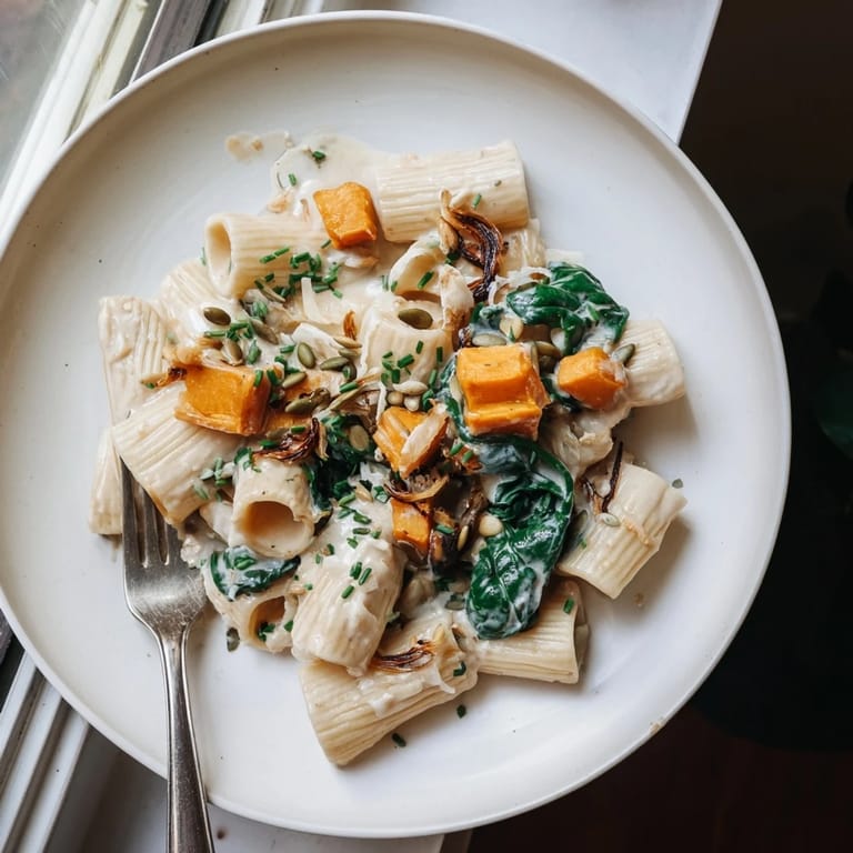 Indulge in Creamy Miso Fall Pasta, featuring sweet butternut squash and rich creaminess.