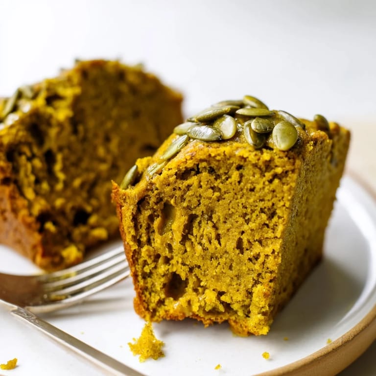 Enjoying a warm slice of Matcha Pumpkin Spice Muffin Loaf with coffee on a cozy morning.
